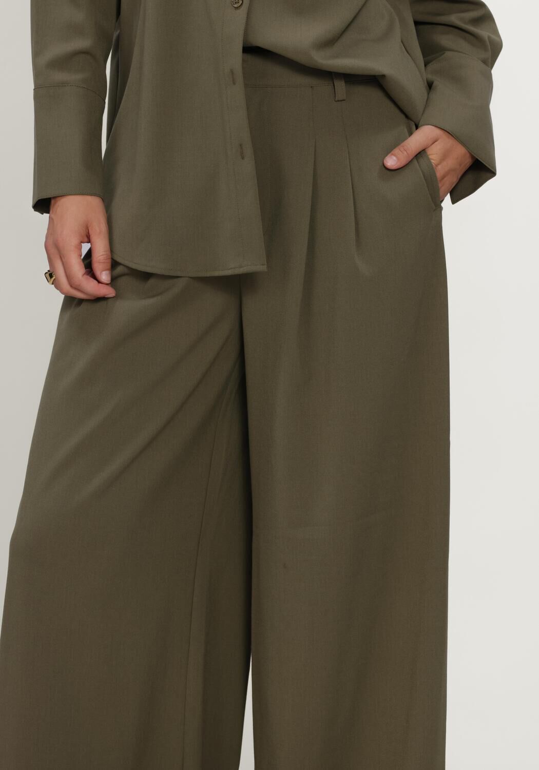 Khaki MY ESSENTIAL WARDROBE Wijde broek MWHACE HIGH WIDE PANT - large