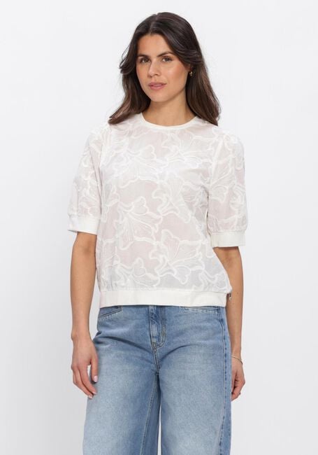 Witte JANSEN AMSTERDAM Trui NOEL TOP CE 756 LACE FRONT AND SHORT SLEEVES SOLID COTTON BACK - large