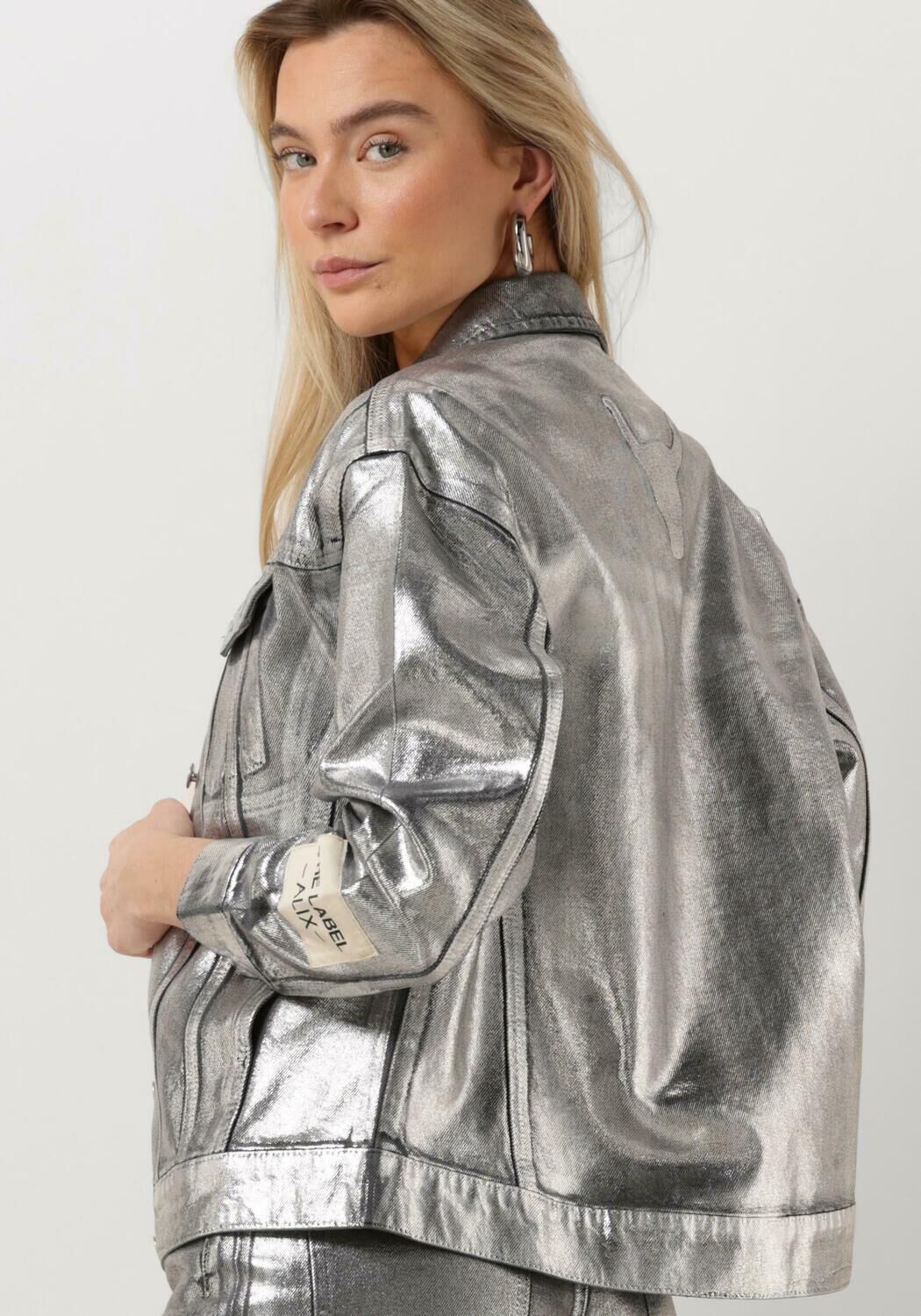 Zilveren ALIX THE LABEL Jack LADIES WOVEN SILVER DENIM JACKET | Omoda