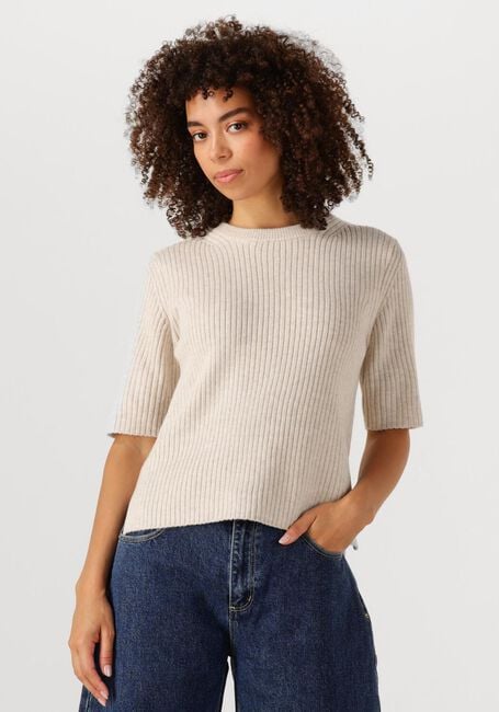 Beige OBJECT Trui OBJELVA 2/4 RE O-NECK KNIT - large