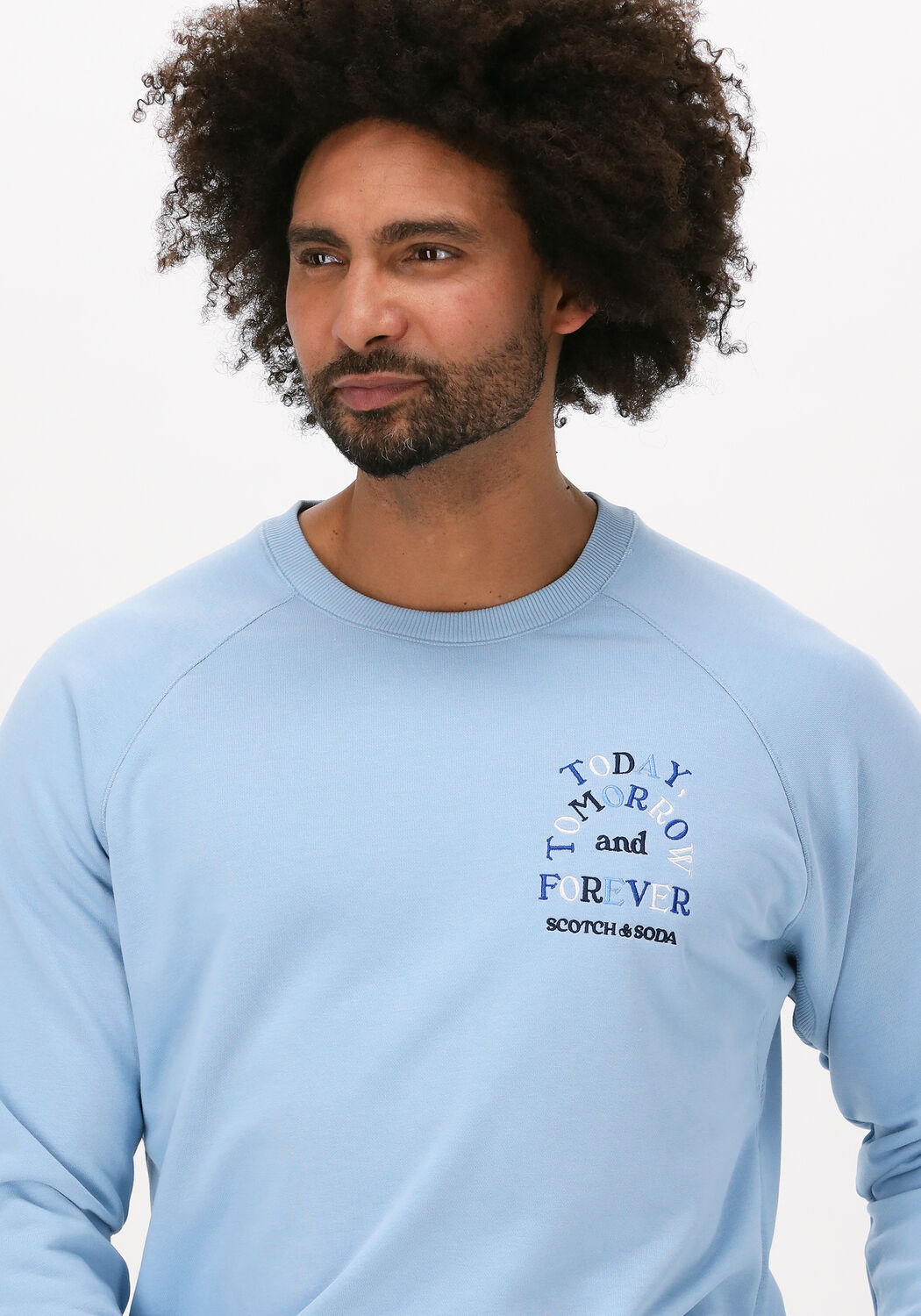 Lichtblauwe SCOTCH & SODA Sweater EMBROIDERED RAGLAN CREW-NECK S - large