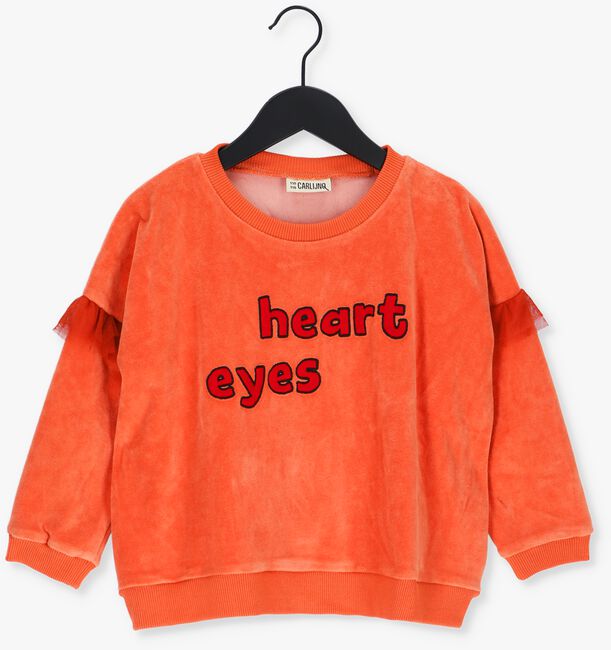 CARLIJNQ Pull HEART EYES - SWEATER GIRLS WITH TULE RUFFLES + EMBROIDERY en orange - large