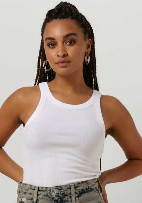CALVIN KLEIN Haut VARIEGATED RIB WOVEN TAB TANK en blanc - large