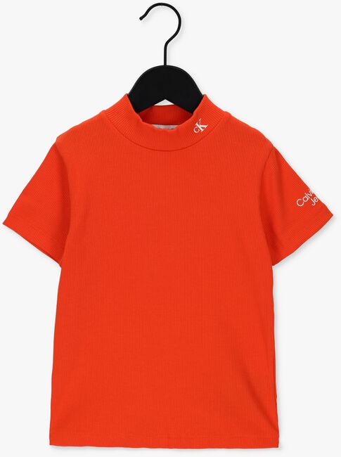 CALVIN KLEIN T-shirt MOCK NECK RIB TOP en rouge - large