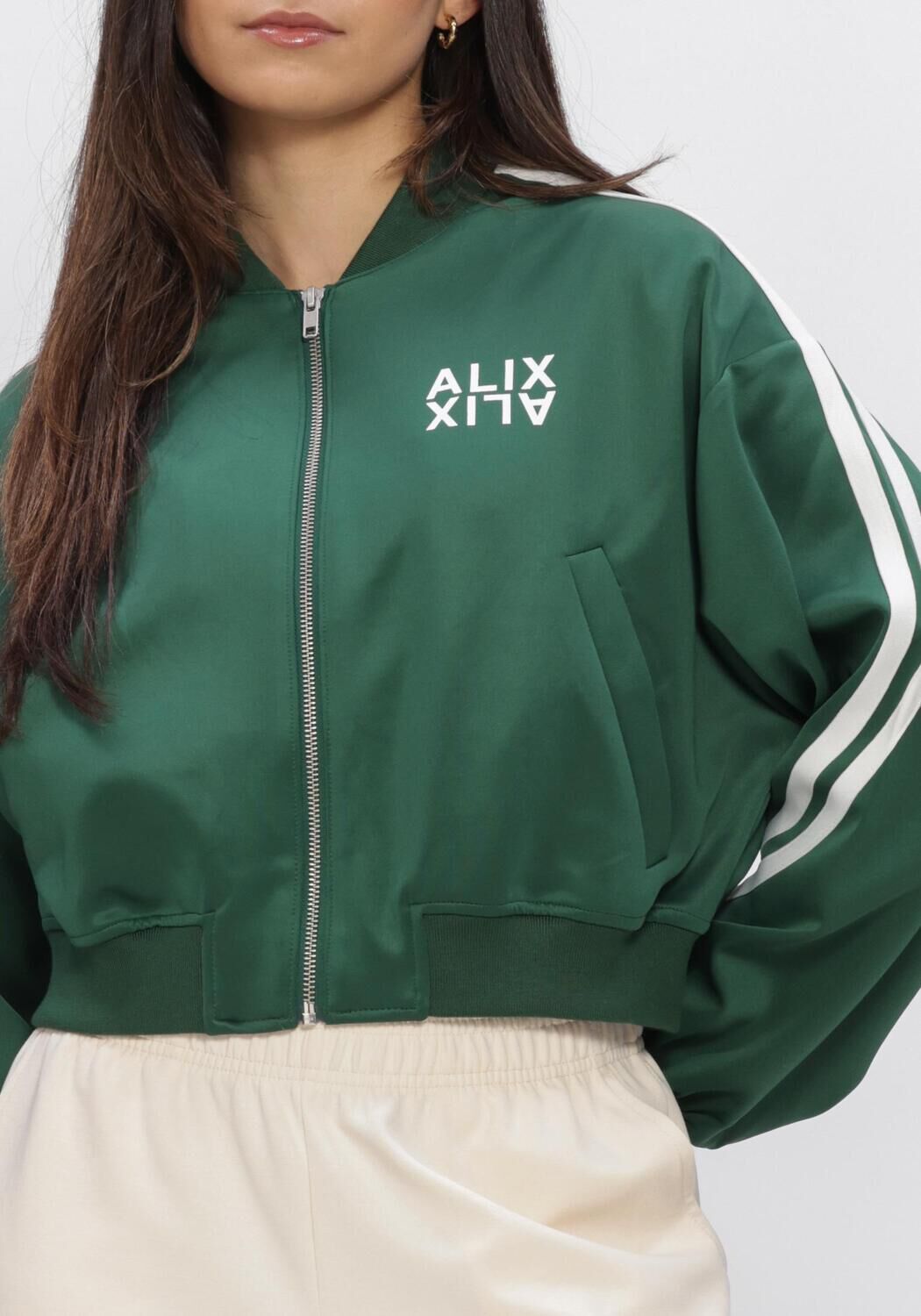 Donkergroene ALIX THE LABEL Jack LADIES KNITTED TAPES TRAINING JACKET - large