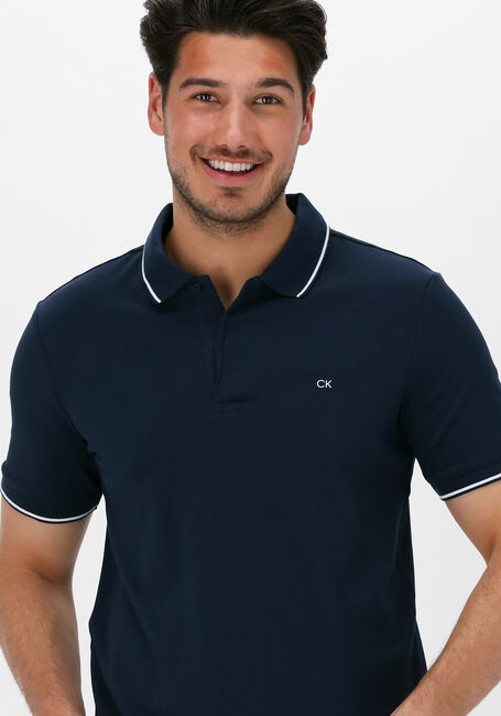 Donkerblauwe CALVIN KLEIN Polo STRETCH PIQUE TIPPING SLIM POLO - large