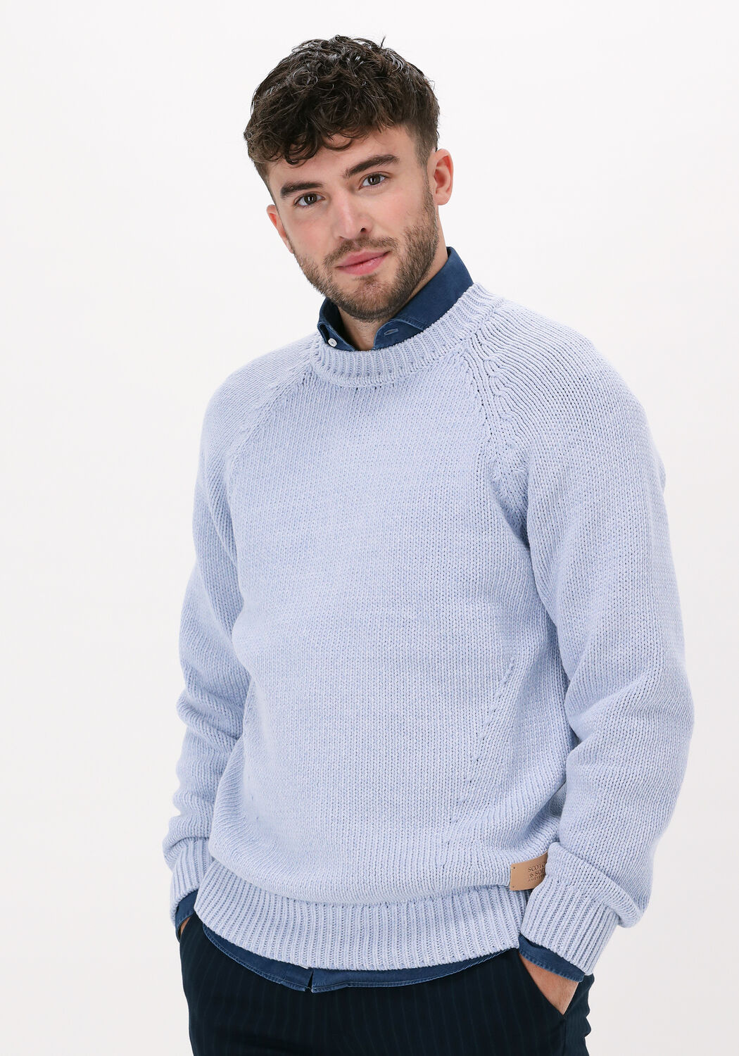 Lichtblauwe SCOTCH SODA Trui PASTEL TAPE YARN SWEATER Omoda