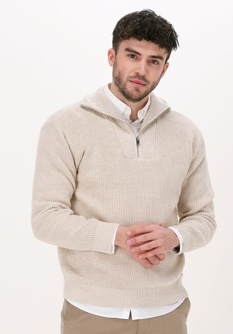 Gebroken wit SELECTED HOMME Trui SLHIRVEN LS KNIT HIGH HALF ZIP - large