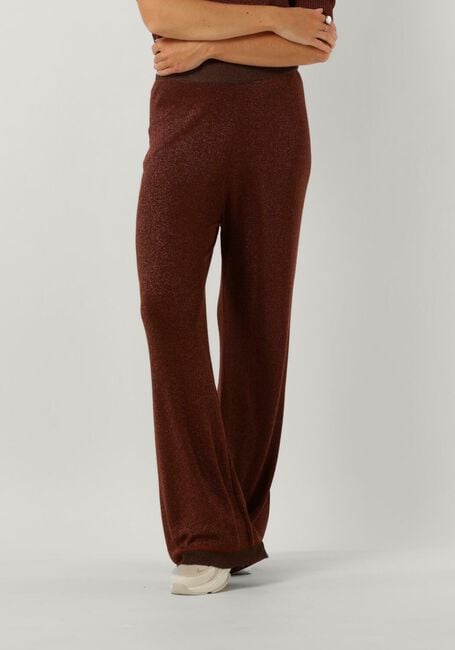 MINUS Pantalon large ALLIE HIGH WAISTED WIDE LEG METALLIC KNIT PANT en marron - large