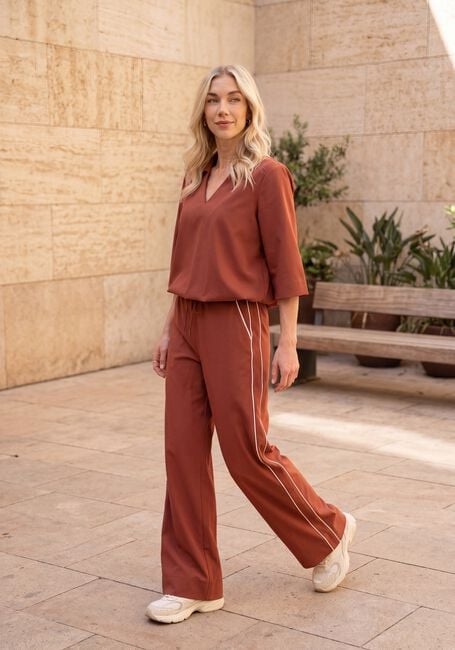STUDIO ANNELOES Pantalon large LEXIE PIPING TROUSERS en marron - large