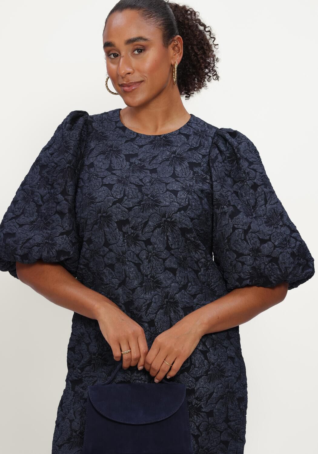 NOTRE-V Mini robe NV-IZETTE TONED BROCADE Bleu fonc&eacute; - large