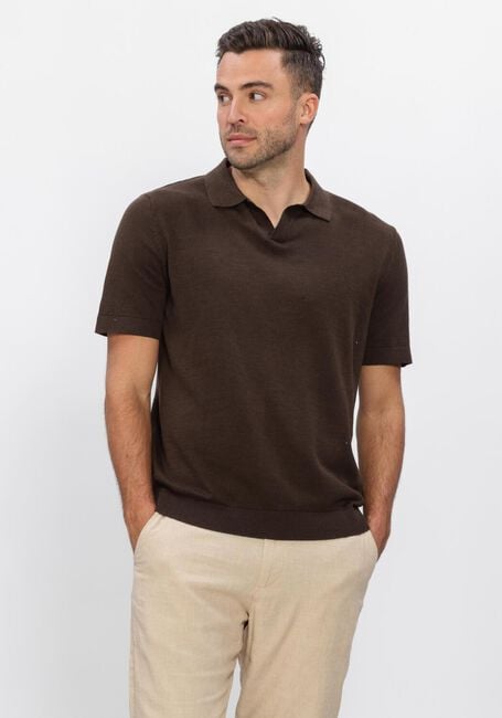 SELECTED MEN Polo SLHMATTIS SS KNIT SUN OPEN POLO en marron - large