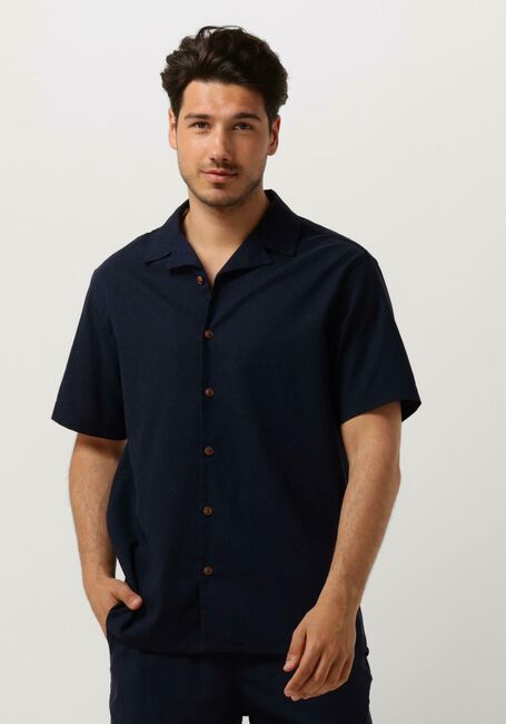 Donkerblauwe ANERKJENDT Casual overhemd AKLEO S/S COT/LINEN SHIRT - large
