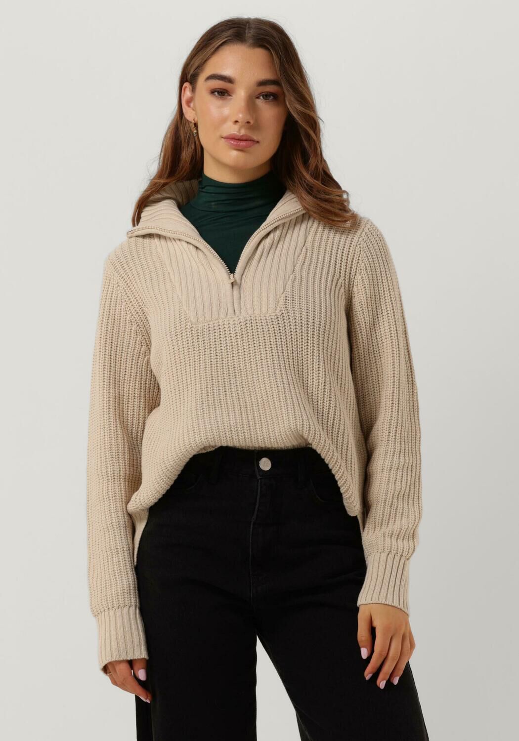 Zand CC HEART Trui AVERY ZIP KNIT SWEATER Omoda