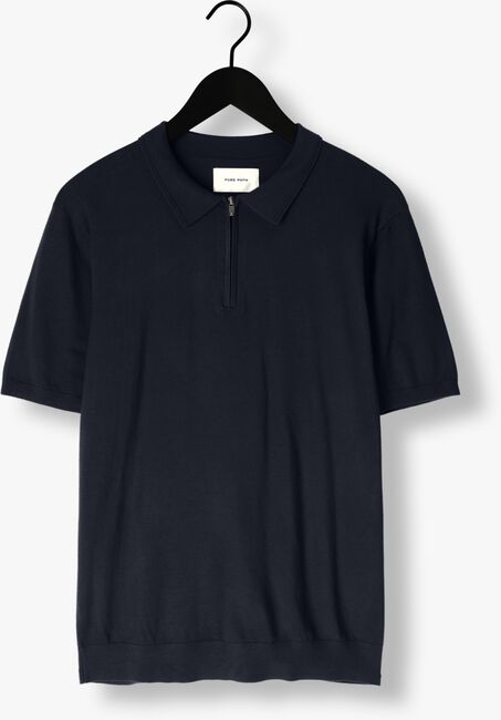PURE PATH Polo KNITTED SHOTSLEEVE POLO HALF ZIP WITH CHEST EMBROIDERY Bleu foncé - large