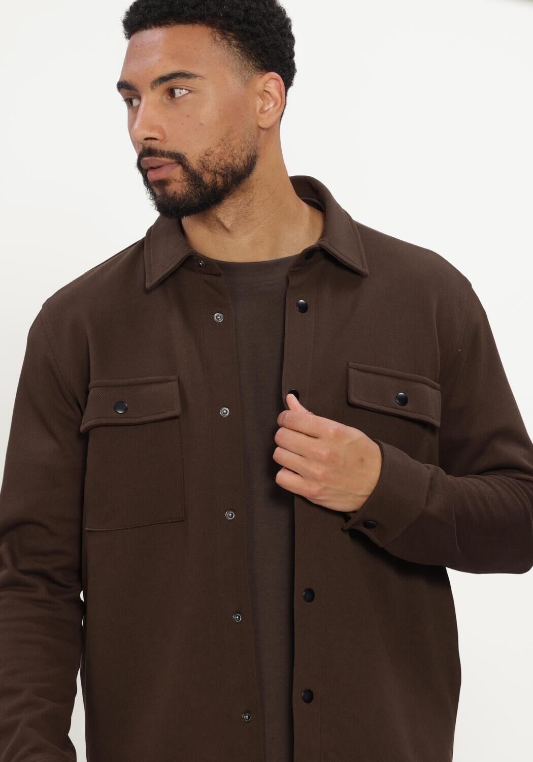 Bruine SELECTED MEN Overshirt SLHJACKIE SWEAT JACKET NOOS - large