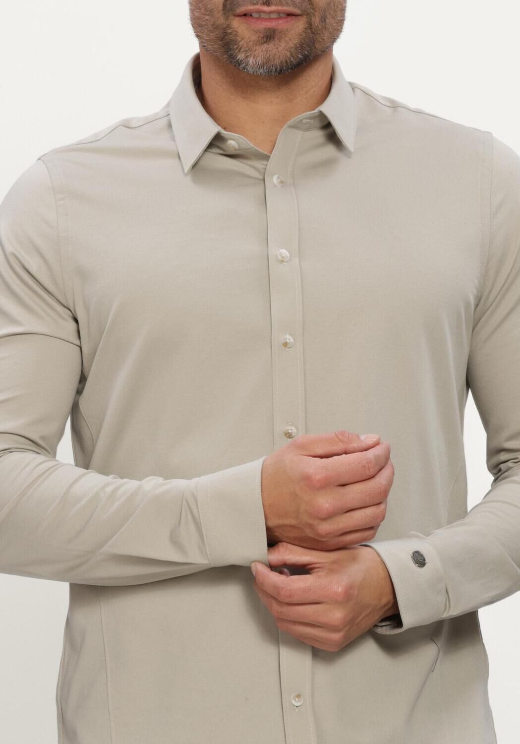 Beige CAST IRON Klassiek overhemd LONG SLEEVE SHIRT TWILL JERSEY - large