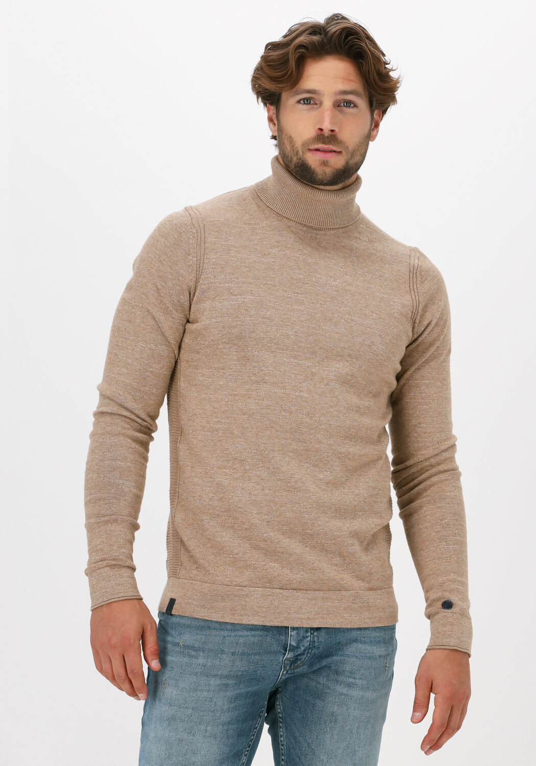 beige cast iron coltrui roll neck slim fit cotton heat