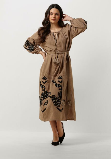SUMMUM Robe midi DRESS LINNEN HEAVY EMBROIDERY en marron - large