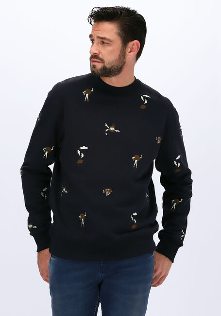 Donkerblauwe SCOTCH & SODA Sweater ALL-OVER EMBROIDERED FELPA CRE - large