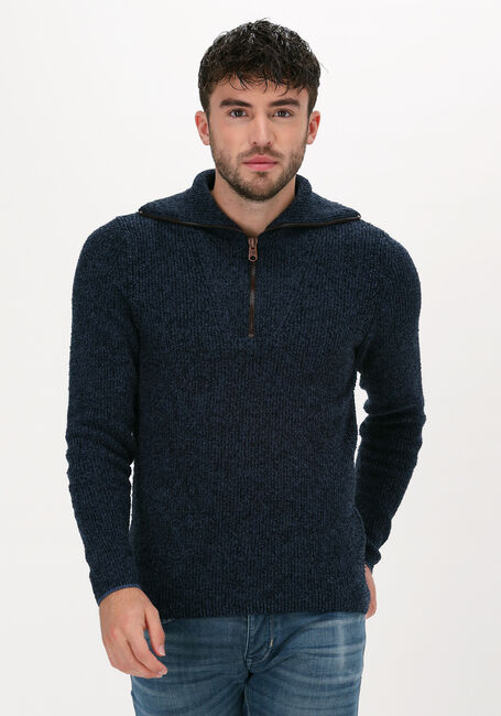 Donkerblauwe CAST IRON Trui HALF ZIP COLLAR COTTON BOUCLE  - large