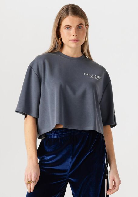 Grijze ALIX THE LABEL T-shirt LADIES KNITTED FLOWY CROPPED TSHIRT - large
