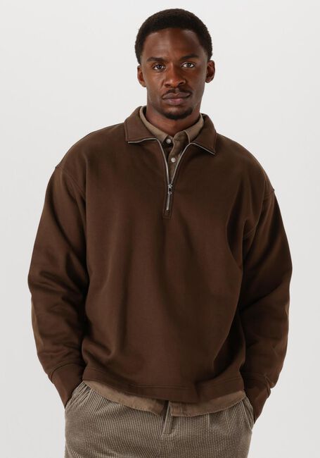 Bruine SELECTED MEN Trui SLHRELAXARON LS HALF ZIP SWEAT - large