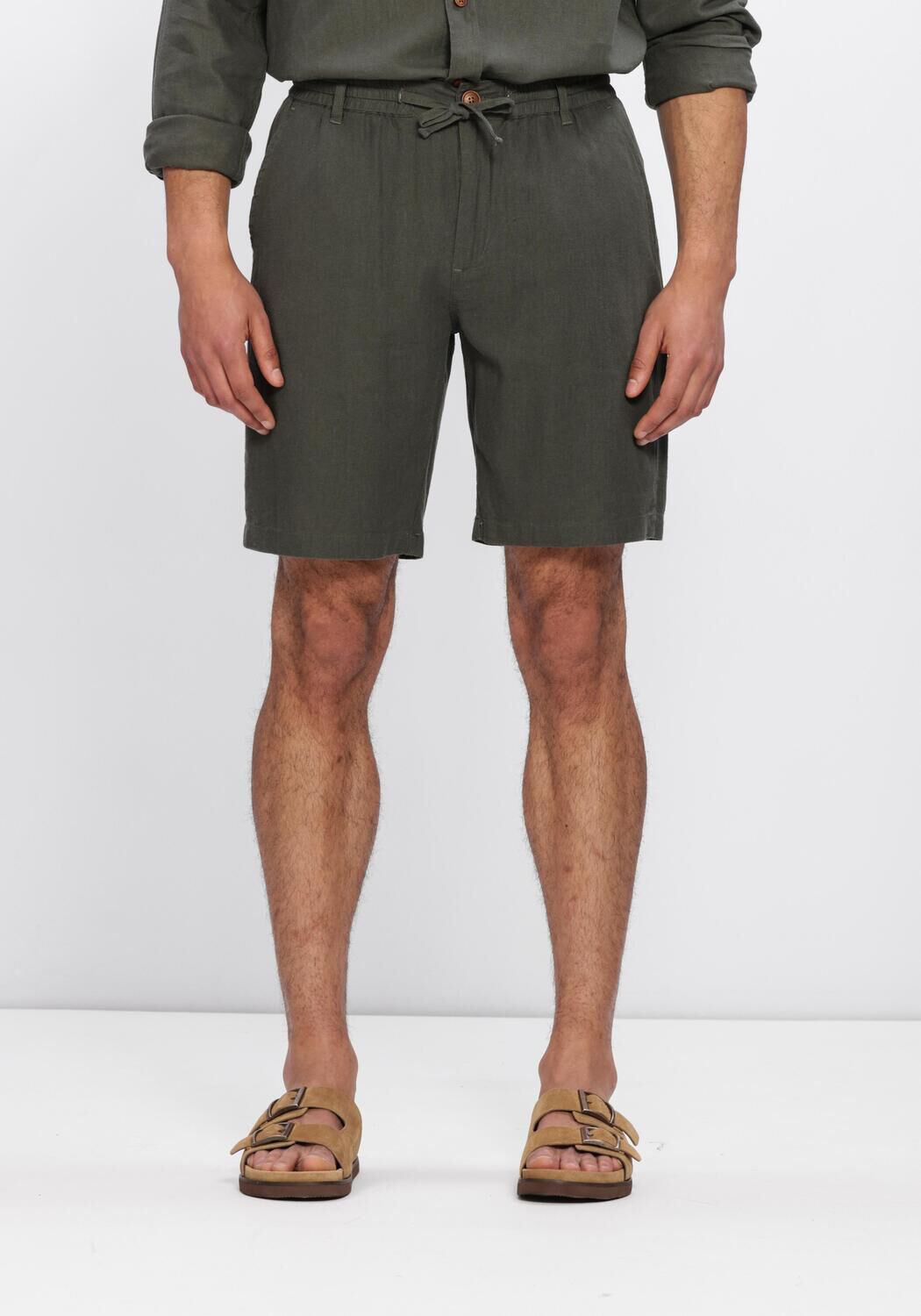 Groene ANERKJENDT Korte broek AKJAMES COT-LINNEN-VIS SS SHORT - large