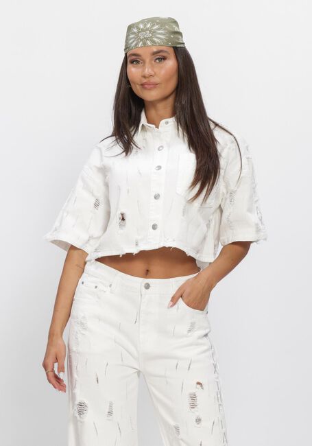 Witte ALIX THE LABEL  LADIES WOVEN DAMAGED DENIM BLOUSE - large