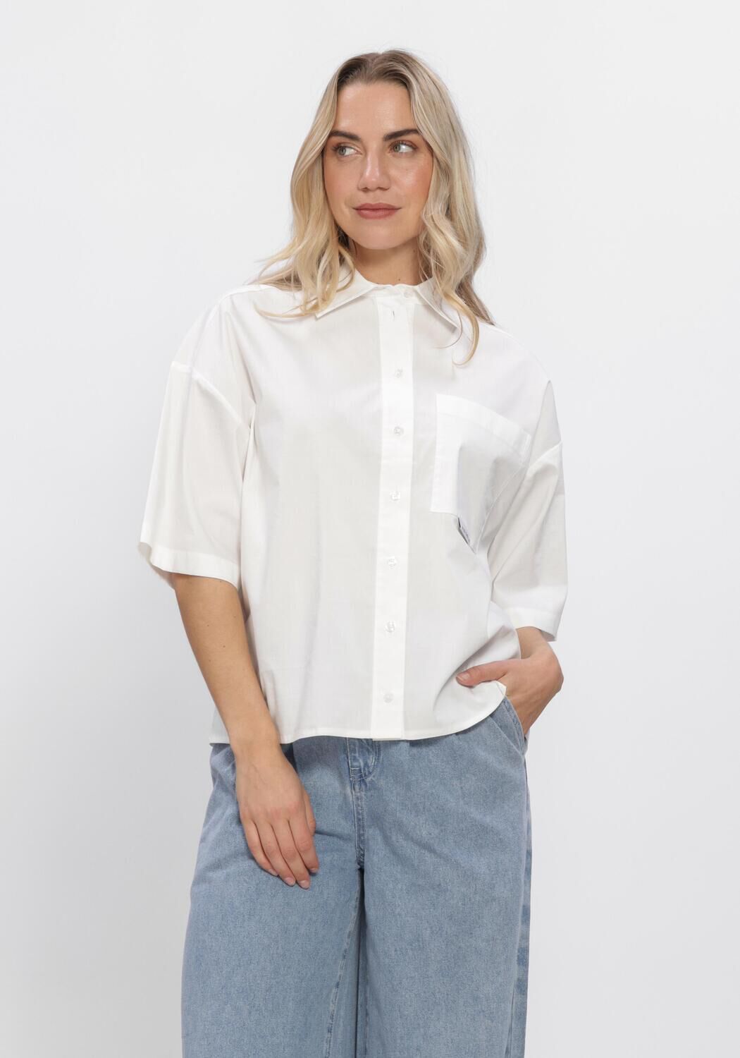 Witte ALIX THE LABEL  LADIES WOVEN CLEAN POPLIN SHORTSLEEVE BLOUSE - large