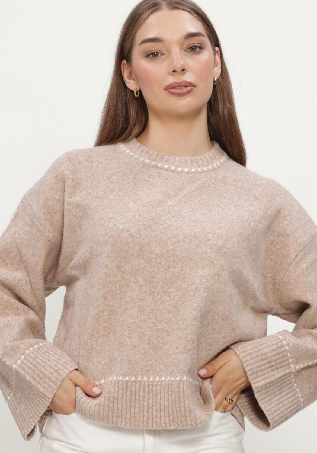 Beige NEO NOIR Trui ROEME KNIT STITCH BLOUSE - large
