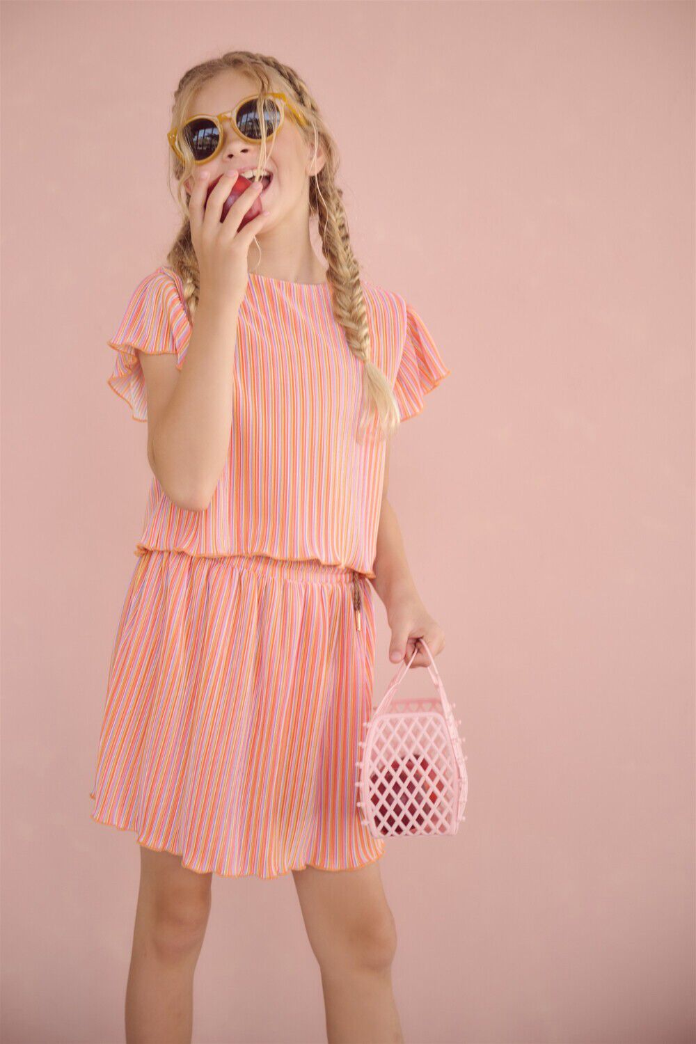 NONO Mini-jupe NORAH STRIPED PLISSEE SKIRT en orange - large