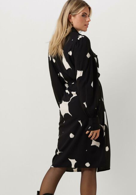 Zwarte JANSEN AMSTERDAM Midi jurk WBP573 BLOUSE DRESS PRINT WITH PUFFSLEEVES - large