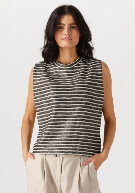 SUMMUM T-shirt SLEEVELESS TOP KNITTED STRIPE COATED en noir - large