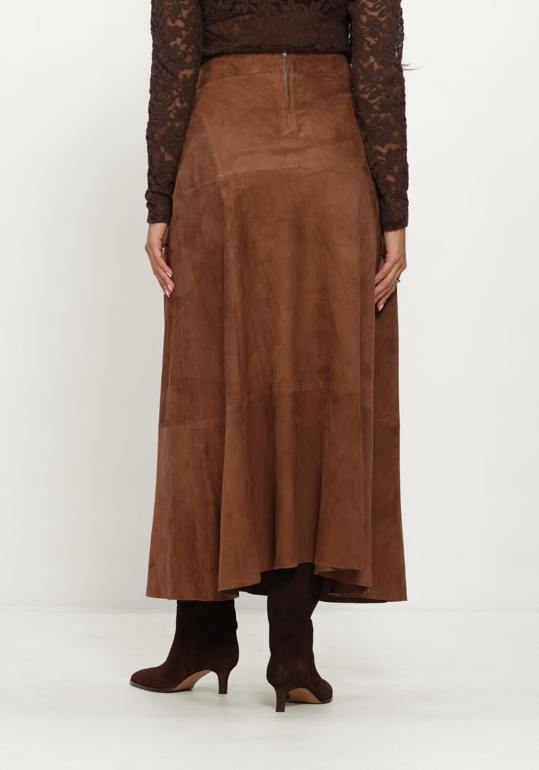 Bruine STUDIO AR Maxirok HELENA GOAT SUEDE - large
