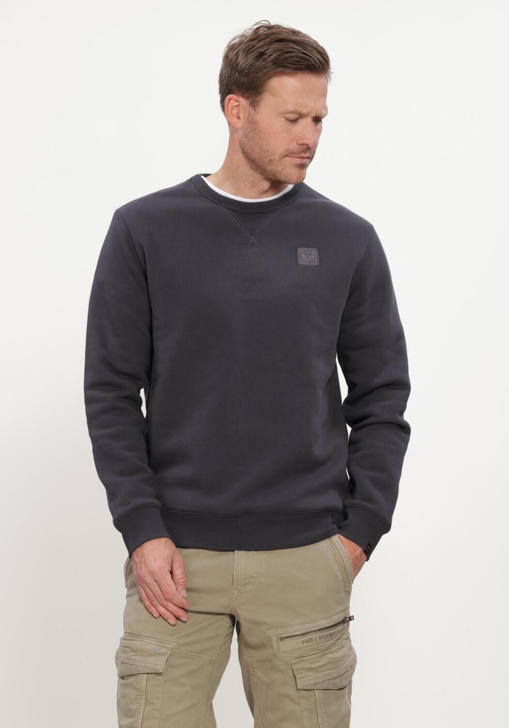 Donkergrijze PME LEGEND Trui CREWNECK SOFT FLEECE SWEAT - large