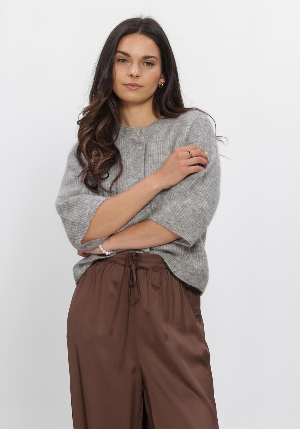 Grijze SECOND FEMALE Vest ANDREA KNIT RIB CARDIGAN - large