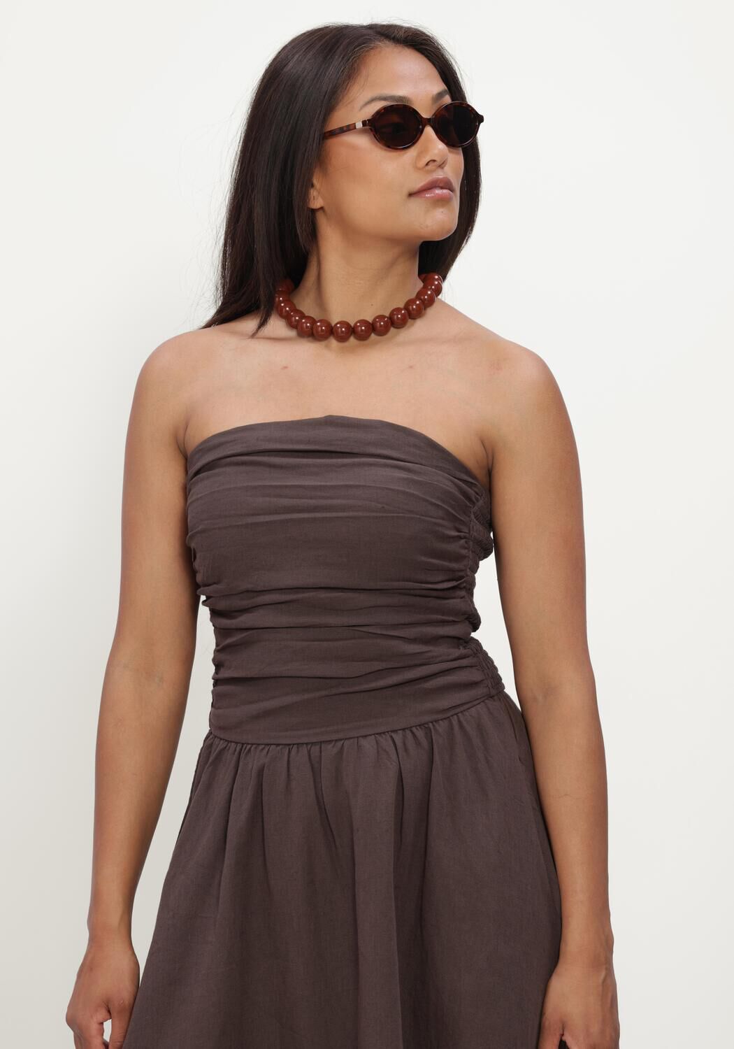 NEO NOIR KIMA LINEN DRESS Robes en marron - large