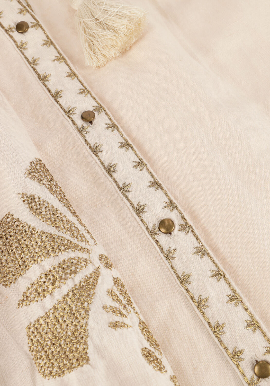 SUMMUM Robe maxi LONG DRESS LINEN HEAVY EMBROIDERY Sable - large