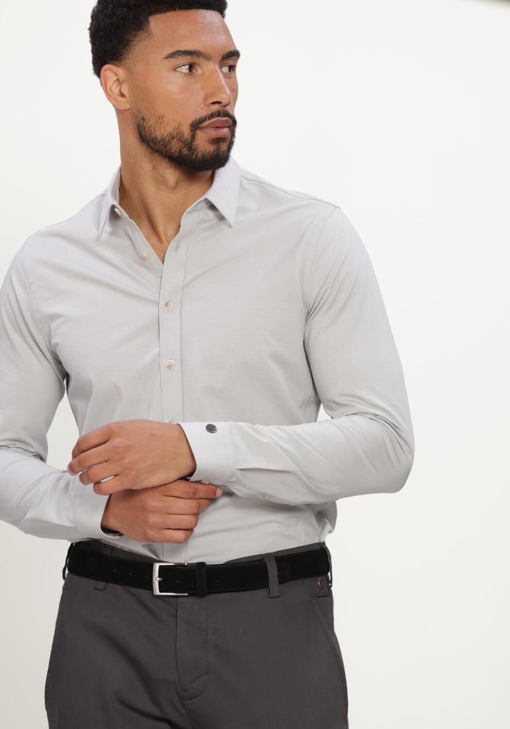 CAST IRON Chemise classique LONG SLEEVE SHIRT TWILL JERSEY Gris clair - large