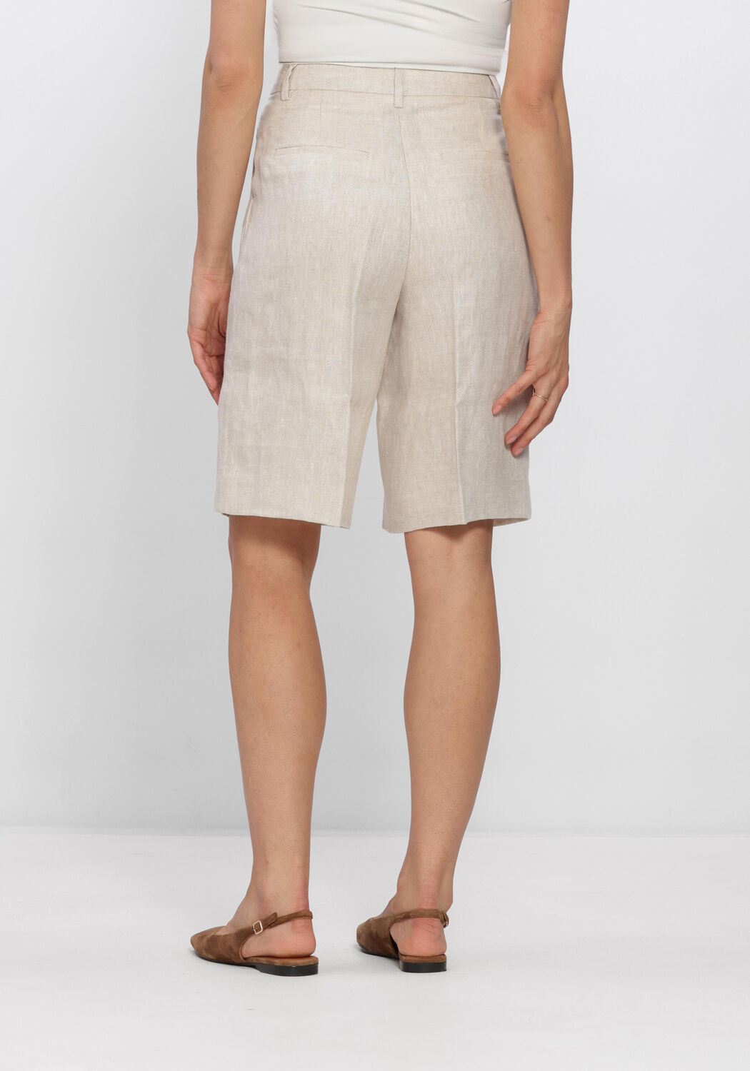 Beige SELECTED WOMEN Broeken/jumpsuits SLFIDA MW LINEN BERMUDA SHORTS - large