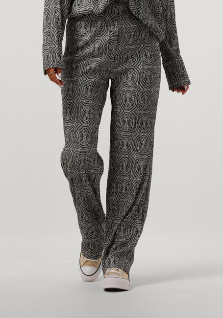 Zwarte ALIX THE LABEL Wijde broek LADIES KNITTED LEOPARD CRINKLE PANTS - large