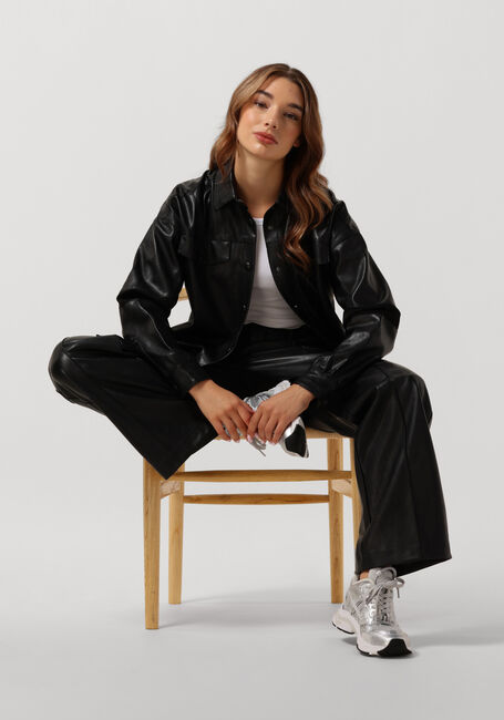 Zwarte COLOURFUL REBEL  KIKI VEGAN LEATHER BOYFRIEND BLOUSE - large