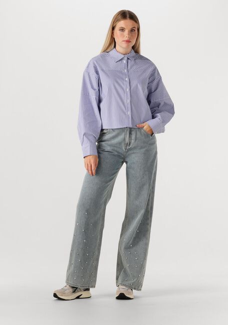 Blauwe ALIX THE LABEL  LADIES WOVEN STRIPED BLOUSE - large