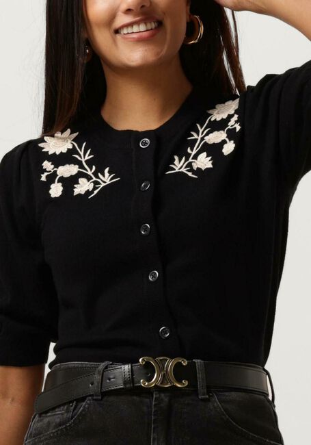 Zwarte OBJECT Vest OBJTHESS S/S KNIT EMBROIDERY CARDIGAN E - large
