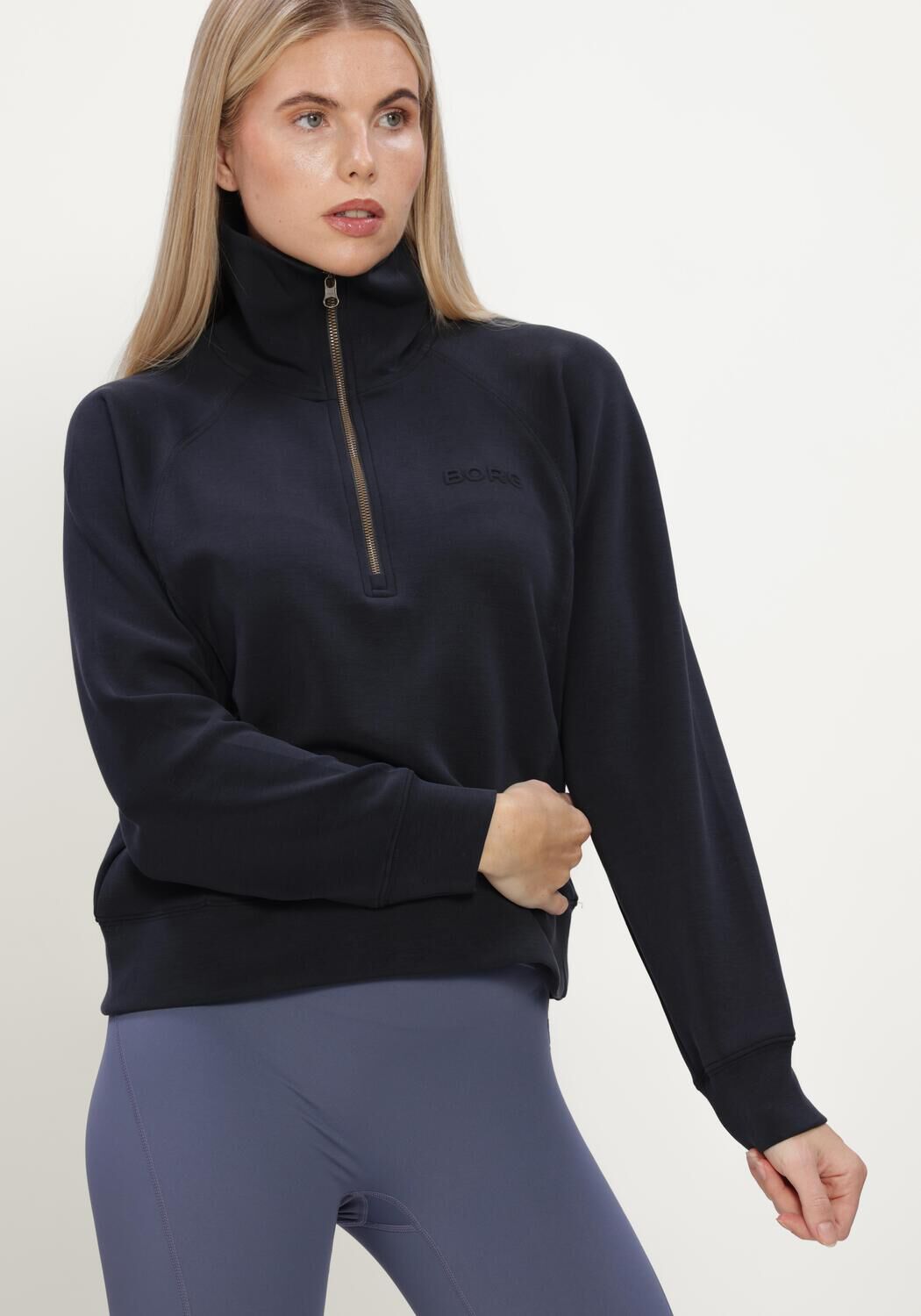 Donkerblauwe BJORN BORG Sporttruien STUDIO SOFT HALFZIP SWEATSHIRT - large