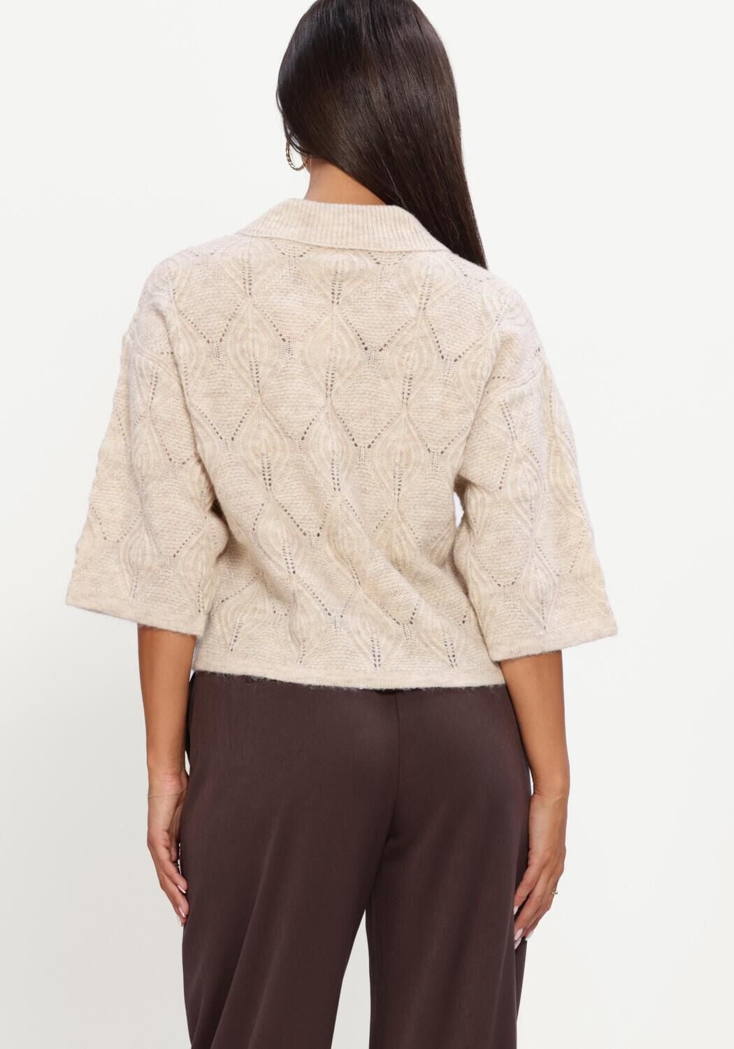 Beige OBJECT Trui OBJKAISA FLORA 3/4 LO KNIT CARDIGAN NOOS - large