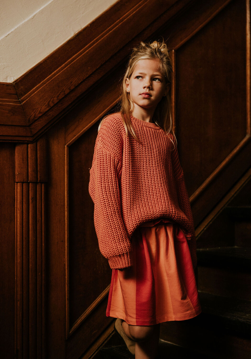 Oranje YUKI KIDSWEAR Trui CHUNKY KNITTED SWEATER - large