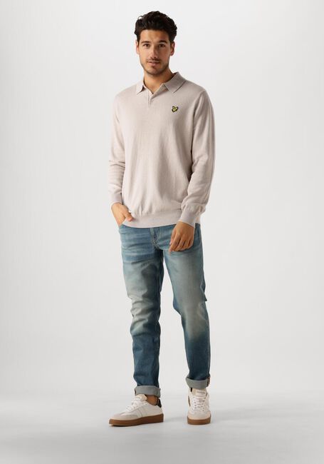 LYLE & SCOTT Pull COTTON MERINO LONG SLEEVE KNITTED POLO en beige - large