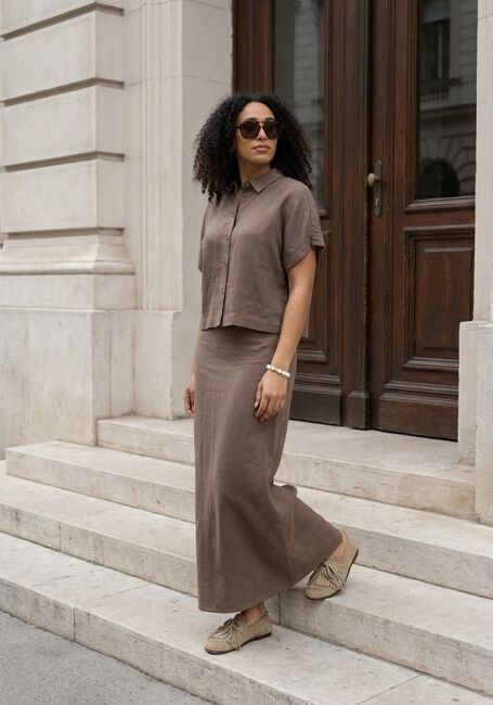 Bruine SELECTED WOMEN Maxirok SLFVIVA HW ANKLE LINEN BLEND SKIRT - large
